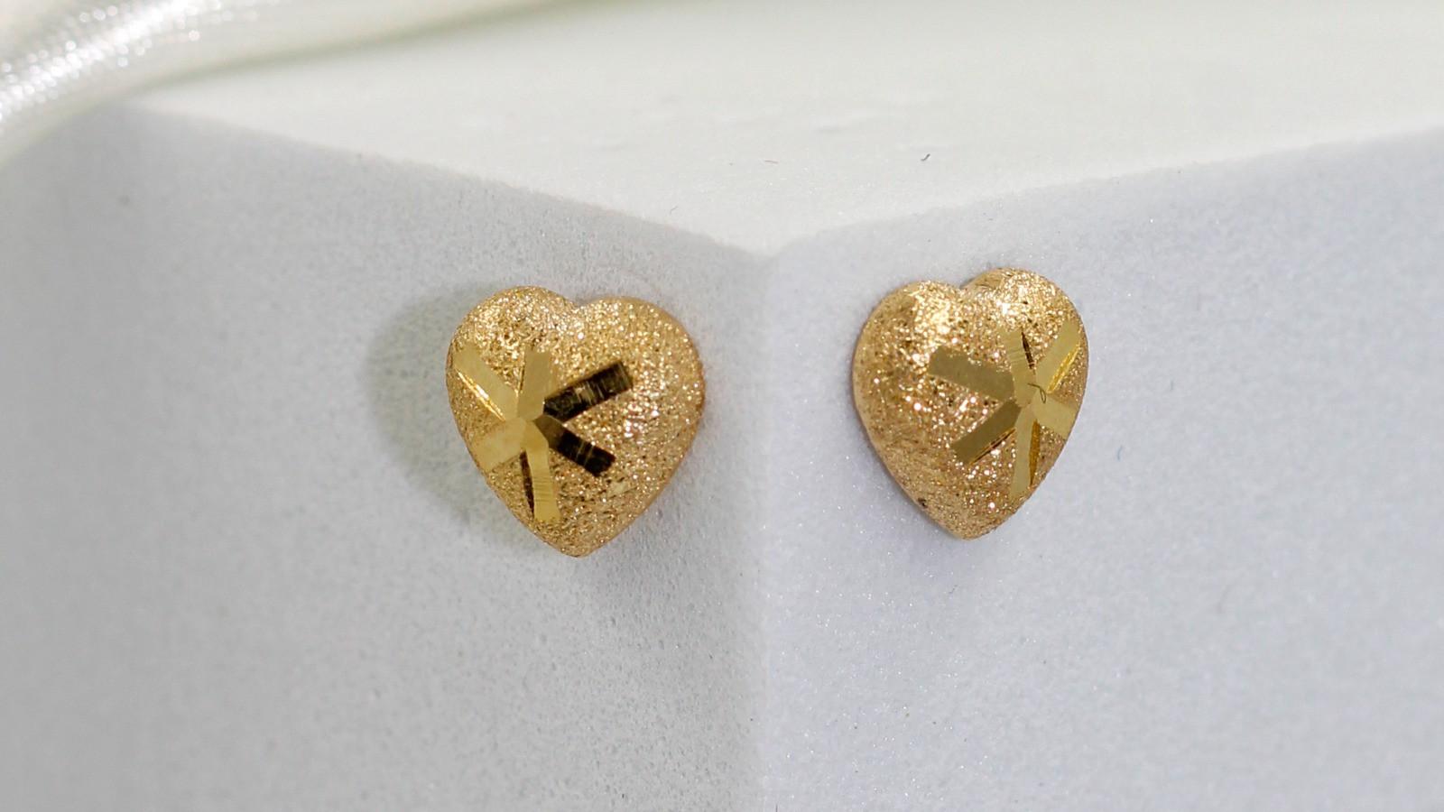 city of goldReal Gold Heart Stud Earring 18k Sola Gold