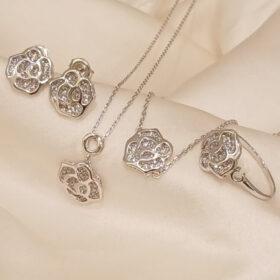 925 Real Silver Flower Set (Necklace/Earring/Ring/Bracelet) 8.72 gms